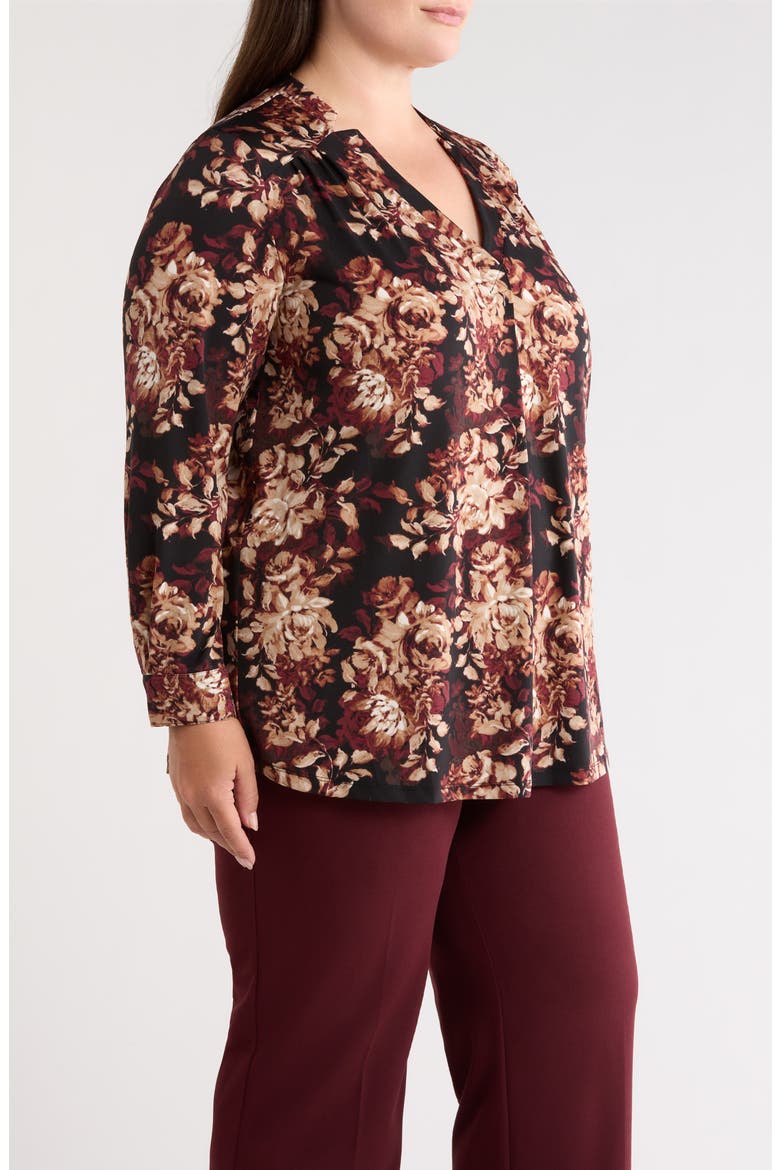 Floral Print Split Neck Top, Alternate, color, ANNE BLACK MULTI
