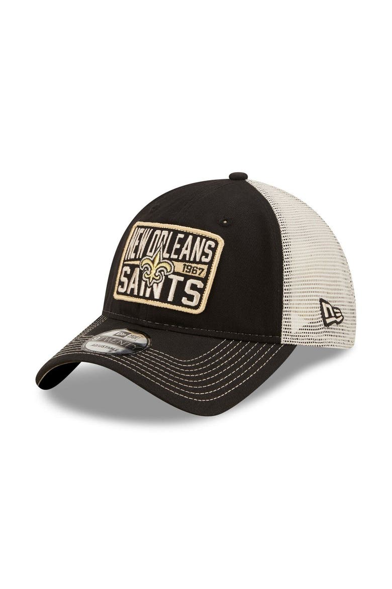 Men's New Era  Black/Natural New Orleans Saints  Devoted Trucker 9TWENTY Snapback Hat, Main, color, Black