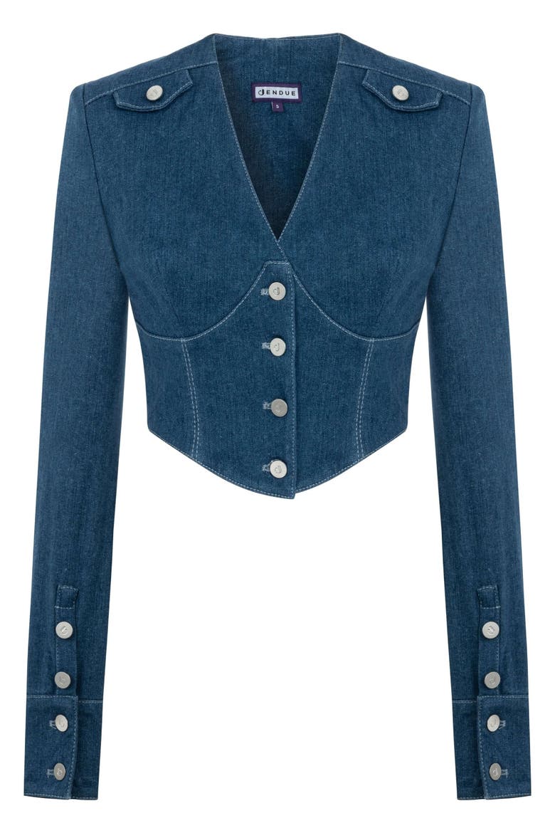 Myla Corset Denim Top, Alternate, color, Blue