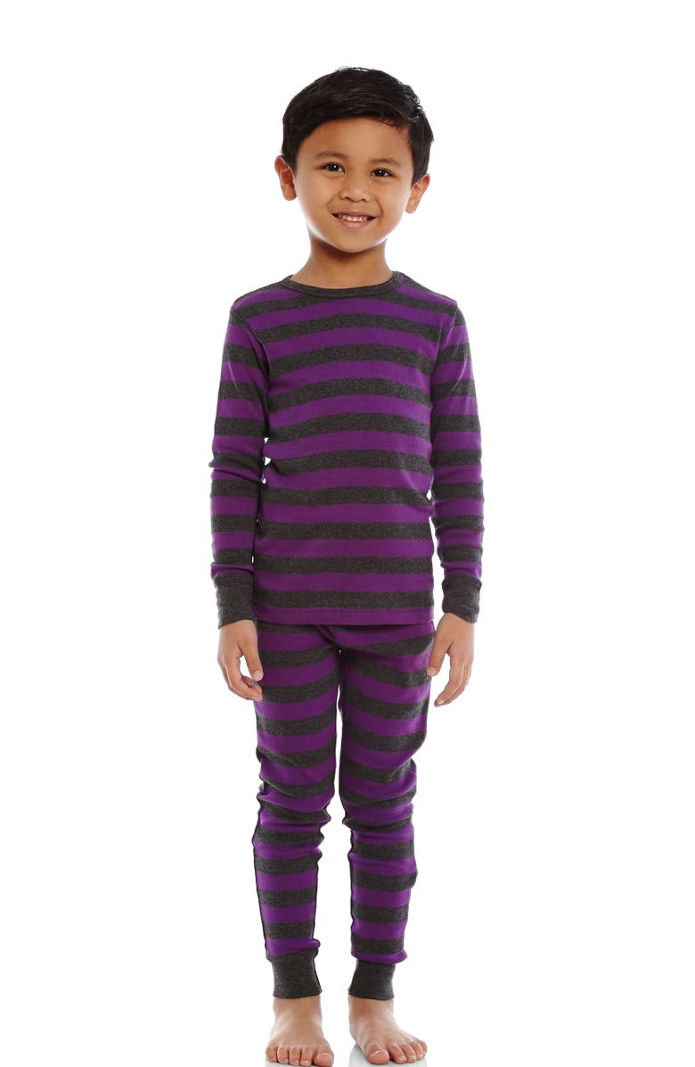 Leveret Kids Two-Piece Striped Cotton Matching Family Pajamas, Main, color, Purple & Dark Gray