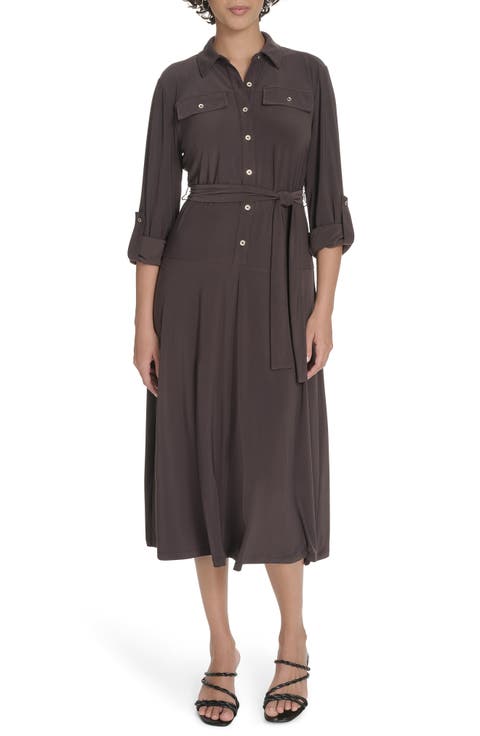 Roll Tab Sleeve Midi Dress