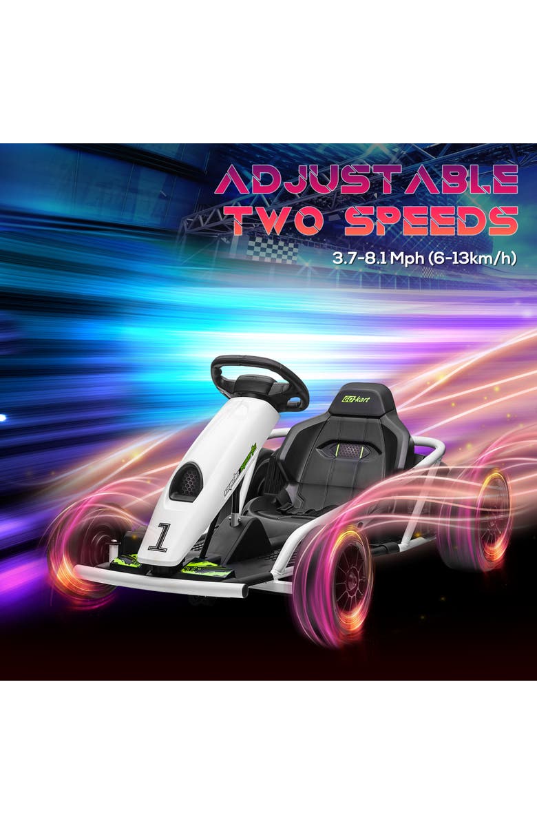 Aosom 24V Drifting Electric Go Kart 8.1 MPH with Slow Start Music Horn Safety Belt, Alternate, color, White