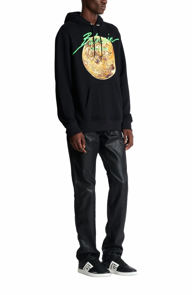 Balmain Printed Balmain Universe Logo And Planet Hoodie, Alternate, color, Black