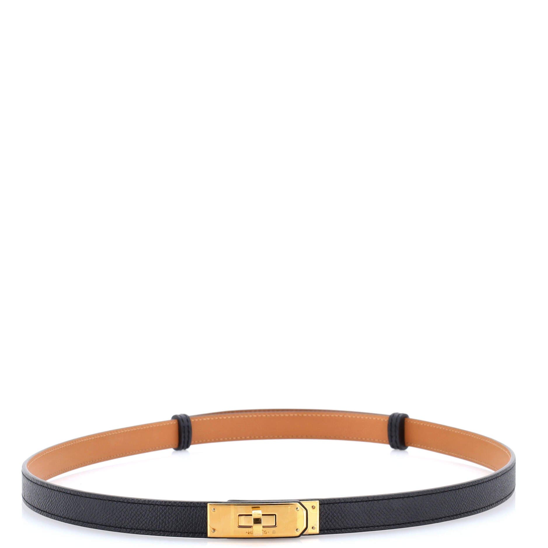 Pre-Owned Hermes Kelly Belt Leather Thin, Alternate, color, Black