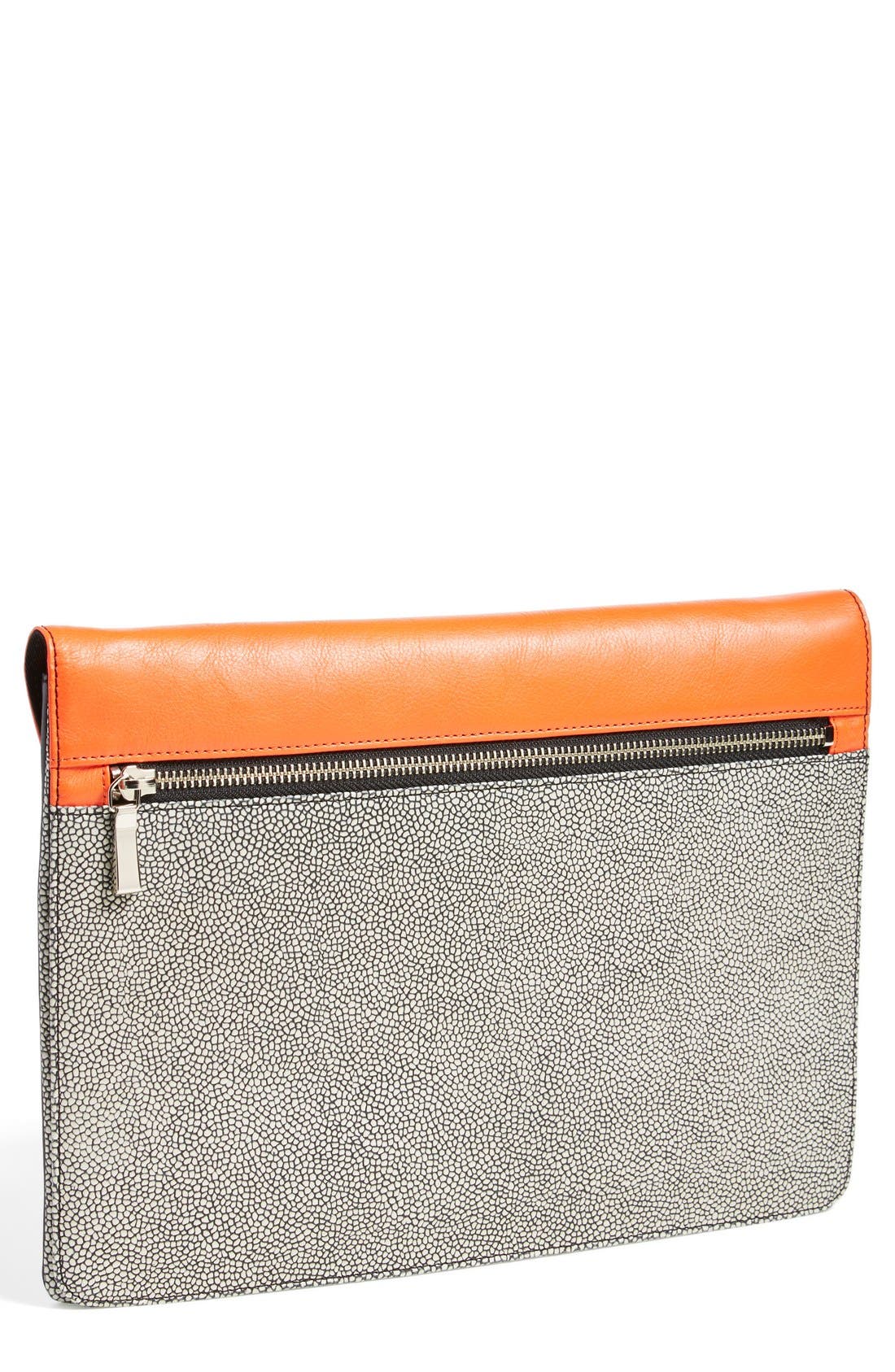 'Grab & Go' Leather Clutch, Main, color, RAY/ ORANGE