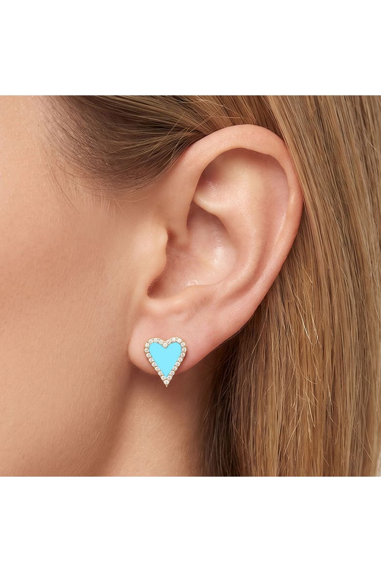 Mini Turquoise CZ Halo Heart Stud Earrings, Alternate, color, Turquoise