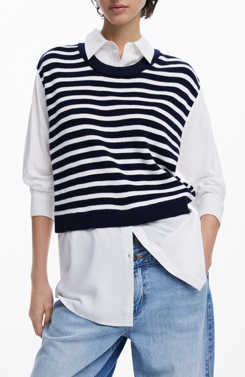 Desigual Layered Mixed Media Long Sleeve Shirt In White