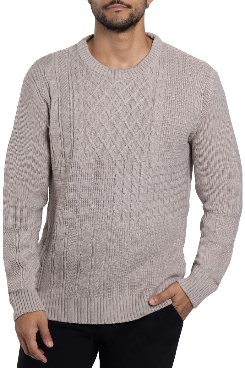 Mixed Knit Crewneck Pullover Sweater, Main, color, SAND