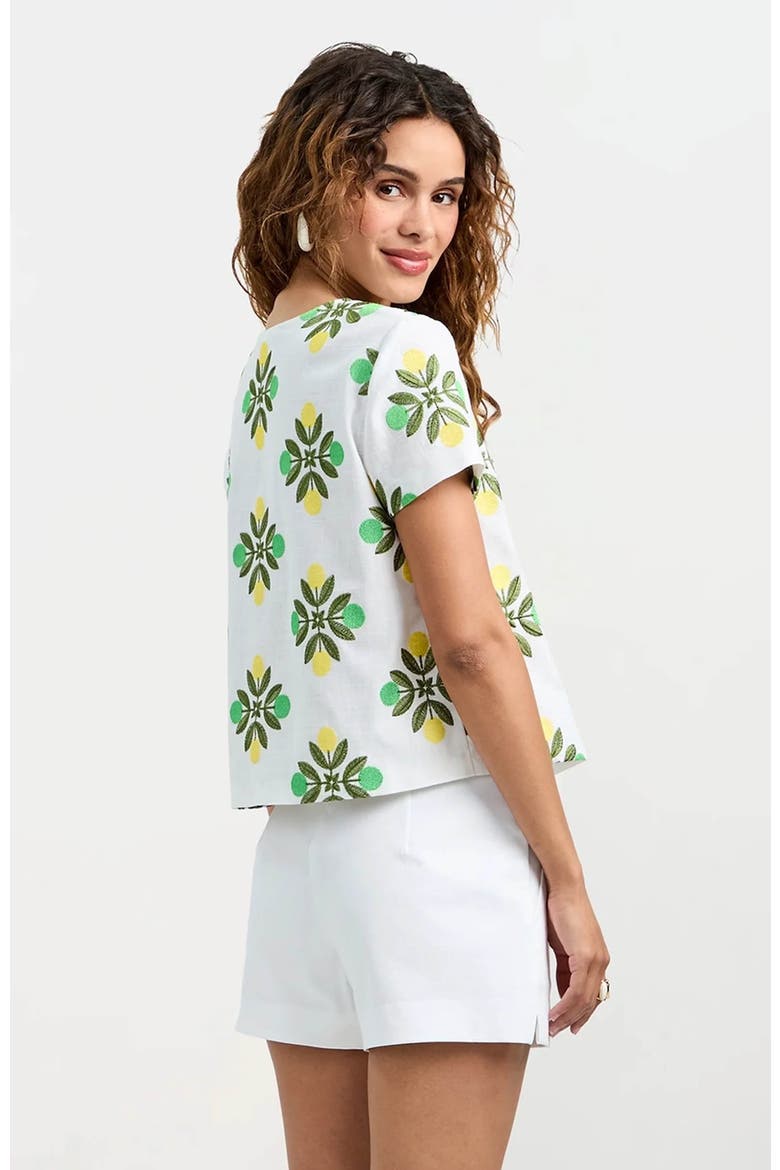 Salina Tie-Front Top, Alternate, color, Limone Embroidery