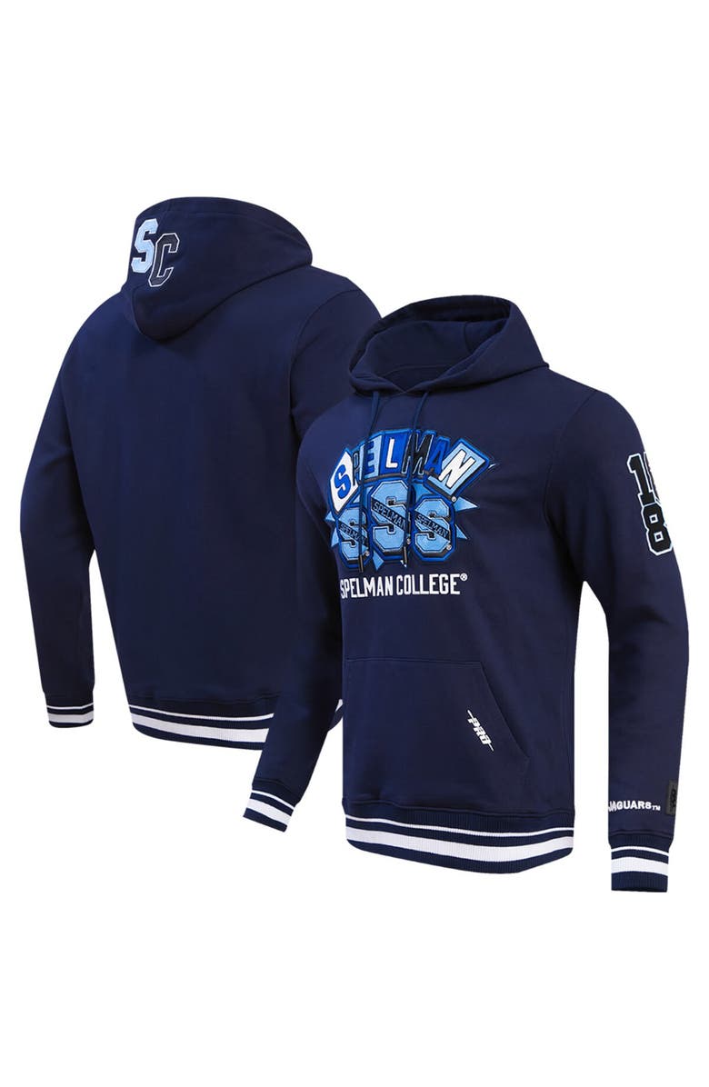 PRO STANDARD Men's Pro Standard Navy Spelman College Jaguars Homecoming Ribbed Fleece Pullover Hoodie, Main, color, Navy