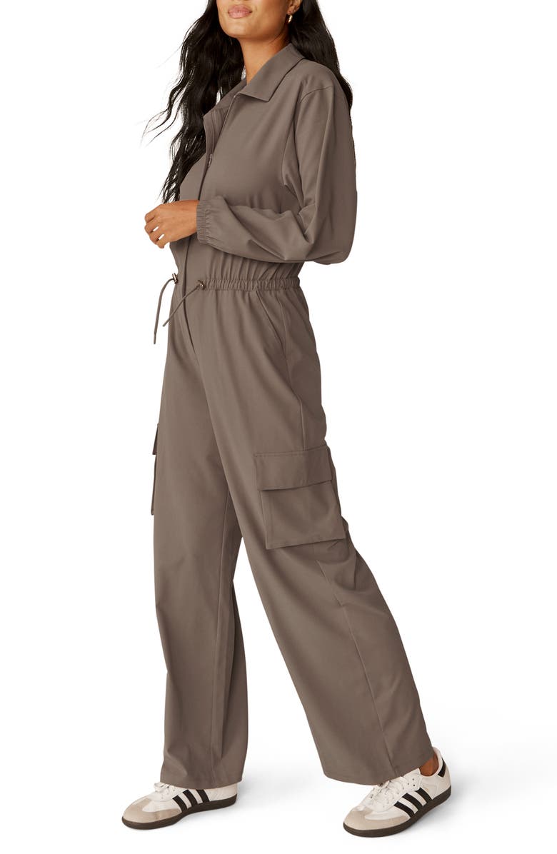Beyond Yoga Long Sleeve Cargo Jumpsuit, Alternate, color, Dune