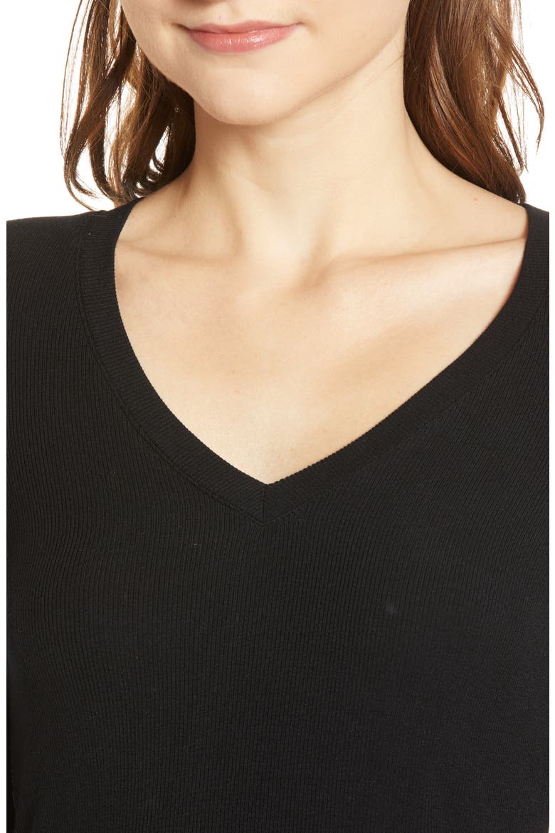 Valley Rib V-Neck Tee, Alternate, color, BLACK