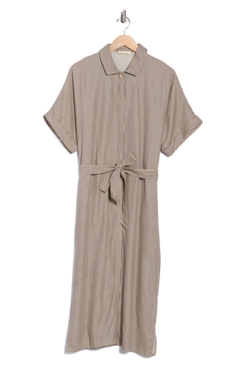 Stripe Midi Shirtdress, Alternate, color, TAUPE/ NAVY