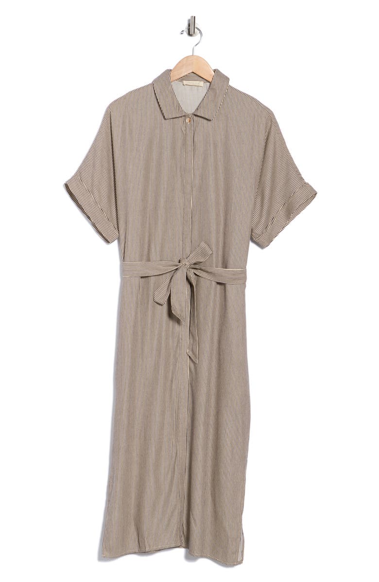Lovestitch Stripe Midi Shirtdress, Alternate, color, Taupe/ Navy