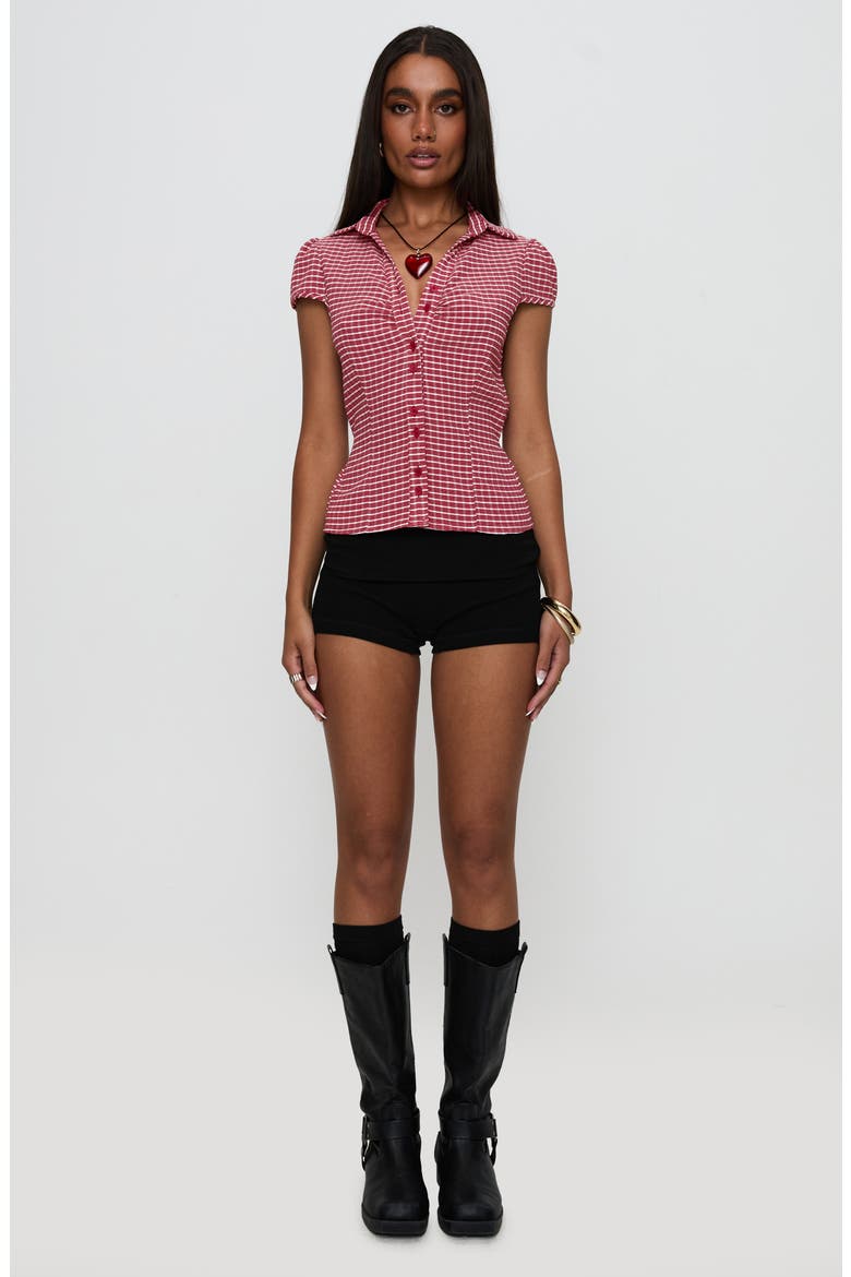 Arianwyn Gingham Button-Up Shirt, Alternate, color, RED CHECK