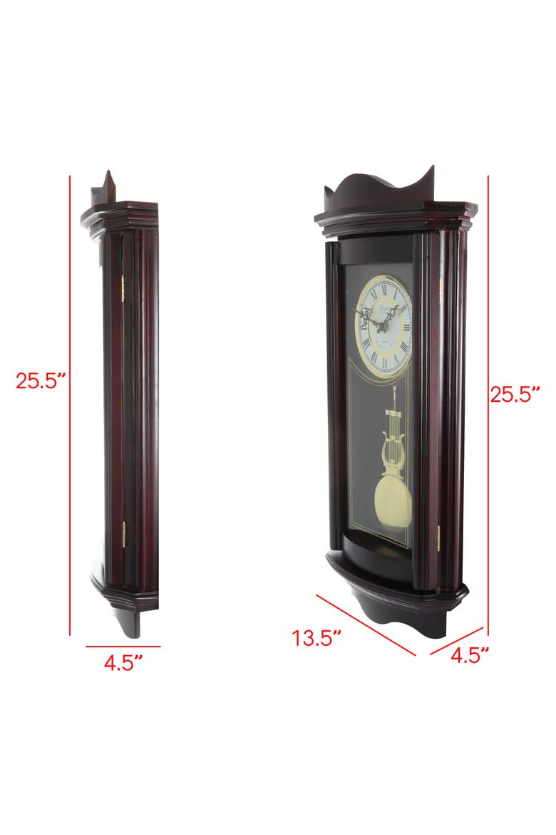 Weathered Wood 25in Wall Clock with Pendulum, Alternate, color, Chocolate