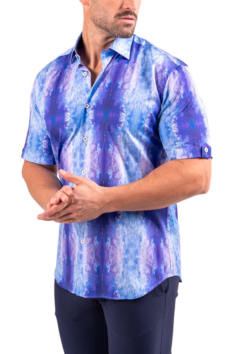 Galileo Resistance2217 Blue Short Sleeve Cotton Button-Up Shirt, Alternate, color, BLUE