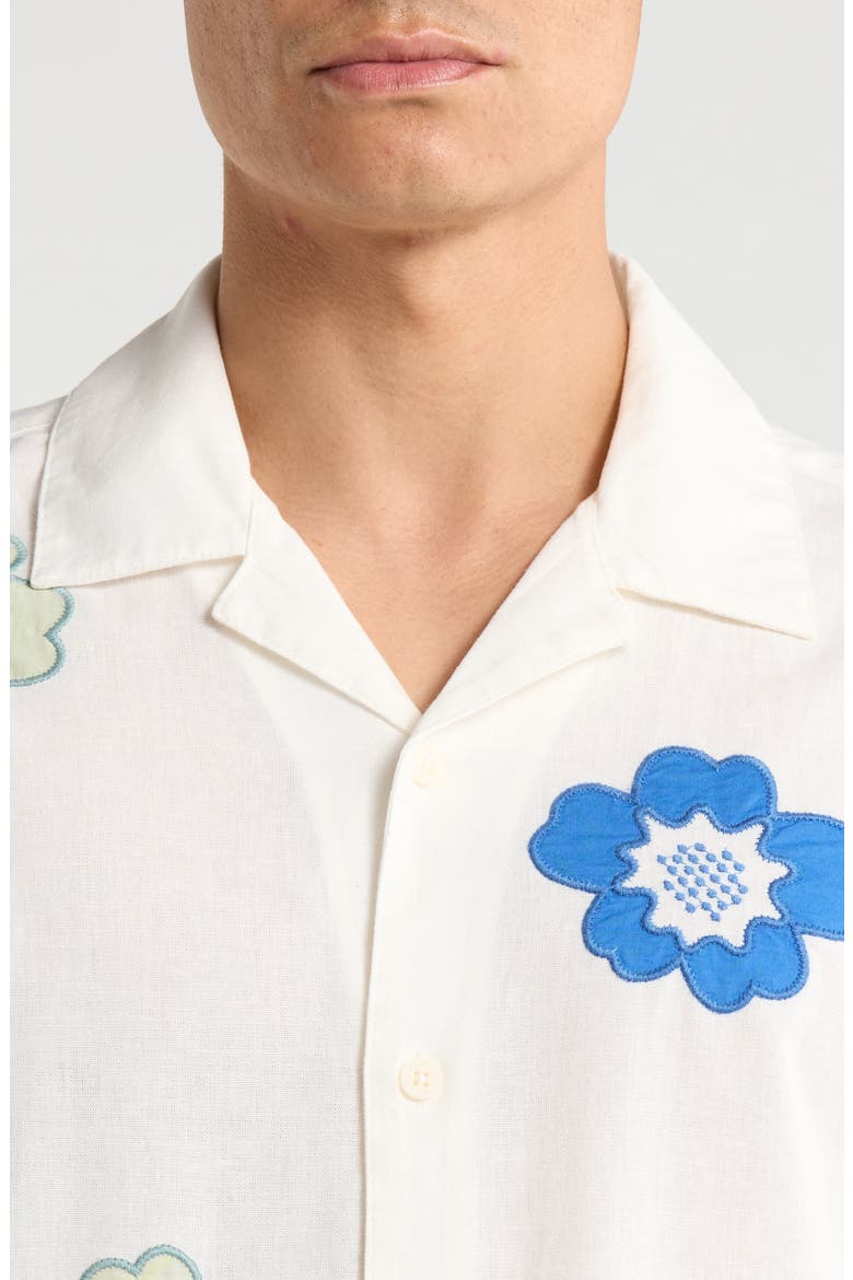 Didcot Floral Appliqué Cotton & Linen Camp Shirt, Alternate, color, ECRU / MULTI