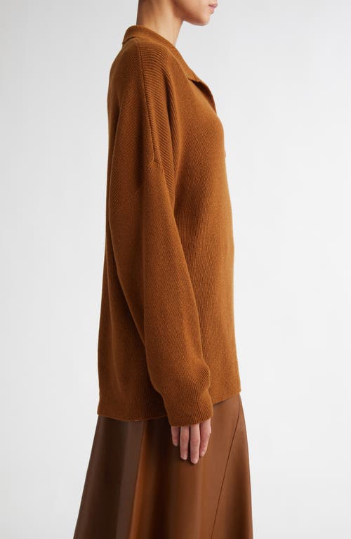Shop Fforme Louise Merino Wool & Cashmere Rib Polo Sweater In Ochre