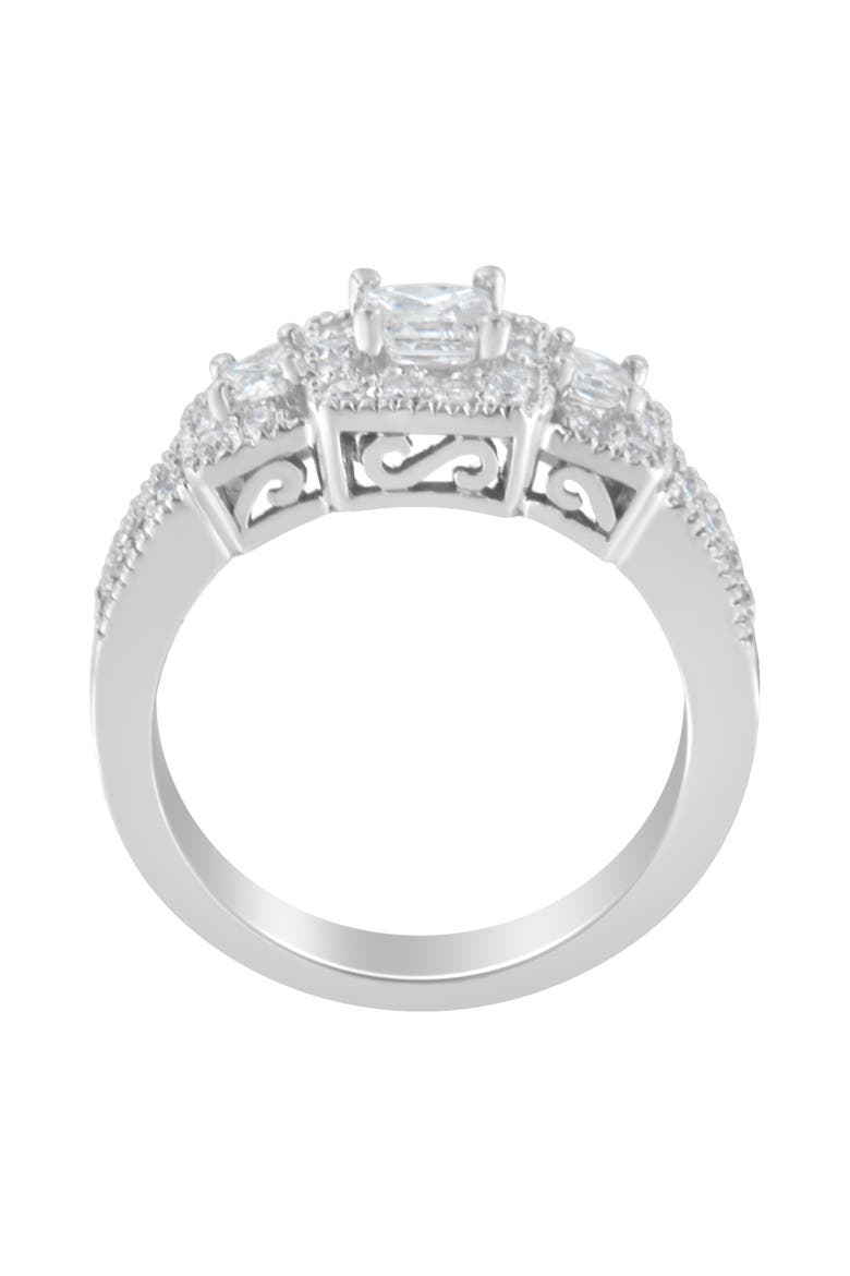 14K White Gold Round and Princess-Cut Diamond Three Stone Ring, Alternate, color, White Gold