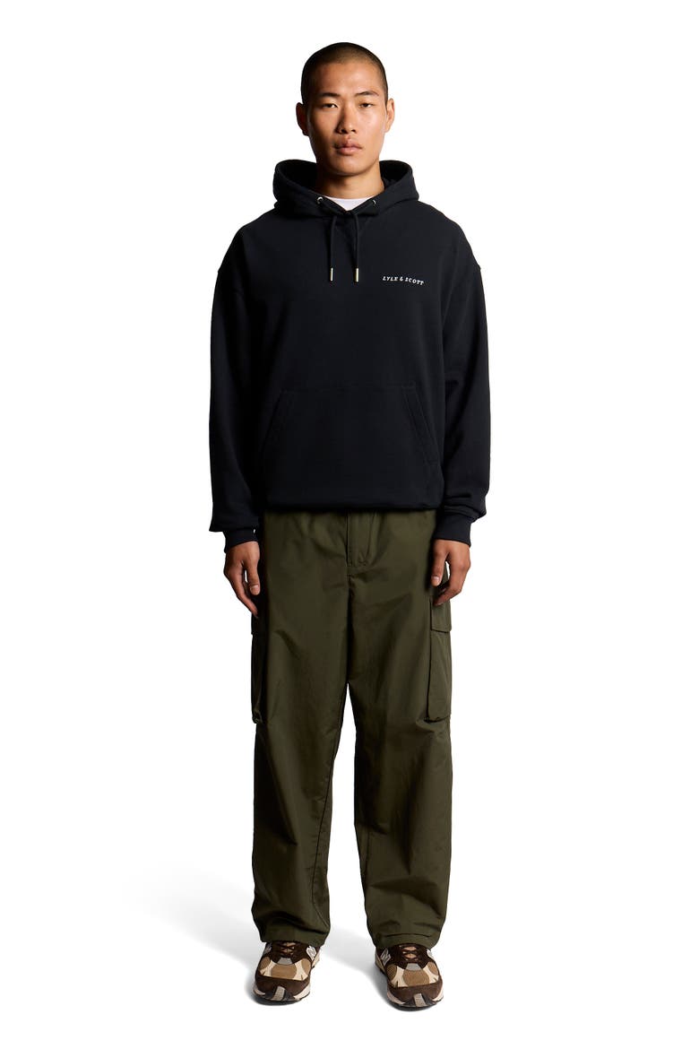 Script Brushback Pullover Hoodie, Main, color, Dark Navy