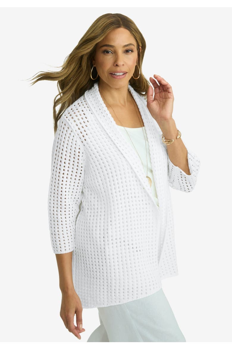 Crochet Cardigan, Alternate, color, WHITE