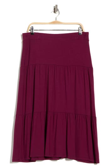 Renee C Tiered Jersey Maxi Skirt In Burgundy