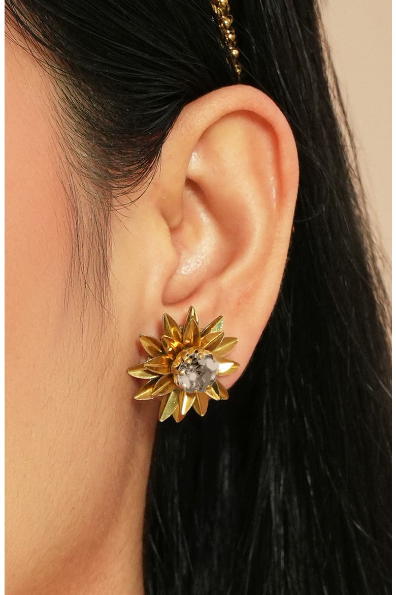 Aretha Flower Stud Earrings, Alternate, color, GUNMETAL