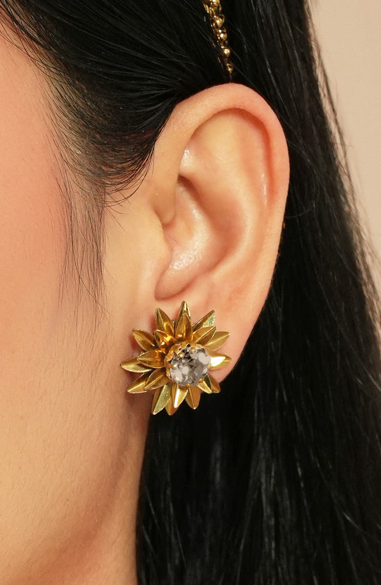 Deepa Gurnani Aretha Flower Stud Earrings, Alternate, color, Gunmetal