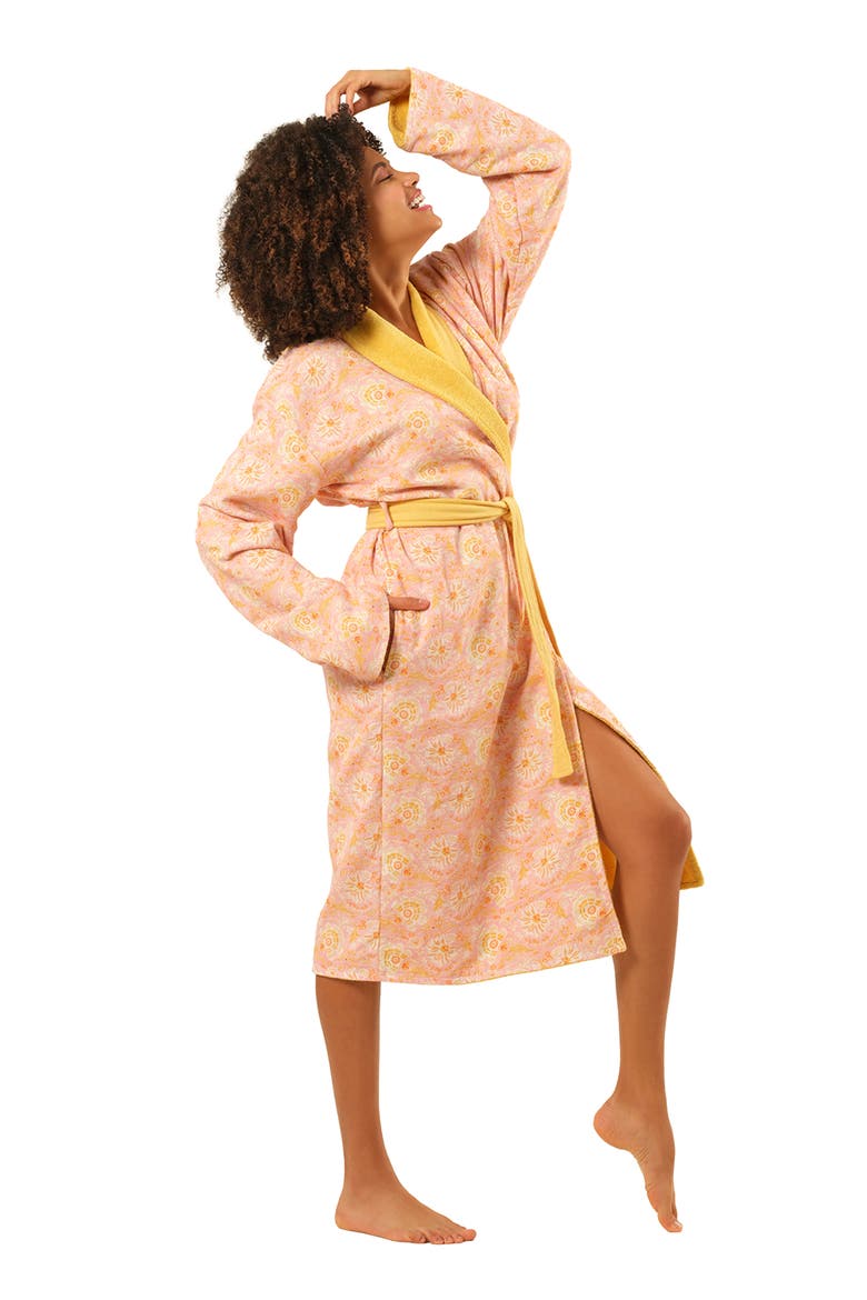 Tabea Shawl Collar Muslin Cotton Bathrobe, Alternate, color, Yellow