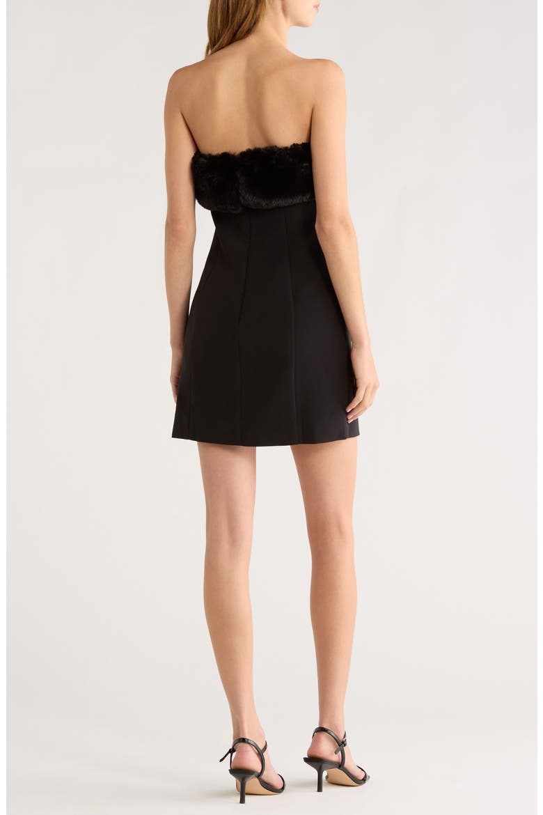 Amya Strapless Faux Fur Minidress, Alternate, color, BLACK