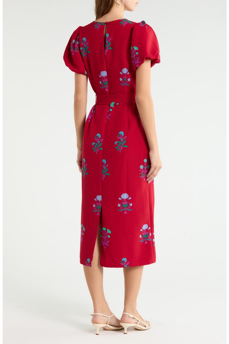 Senidy Puff Sleeve Midi Dress, Alternate, color, BURGUNDY-MULTI