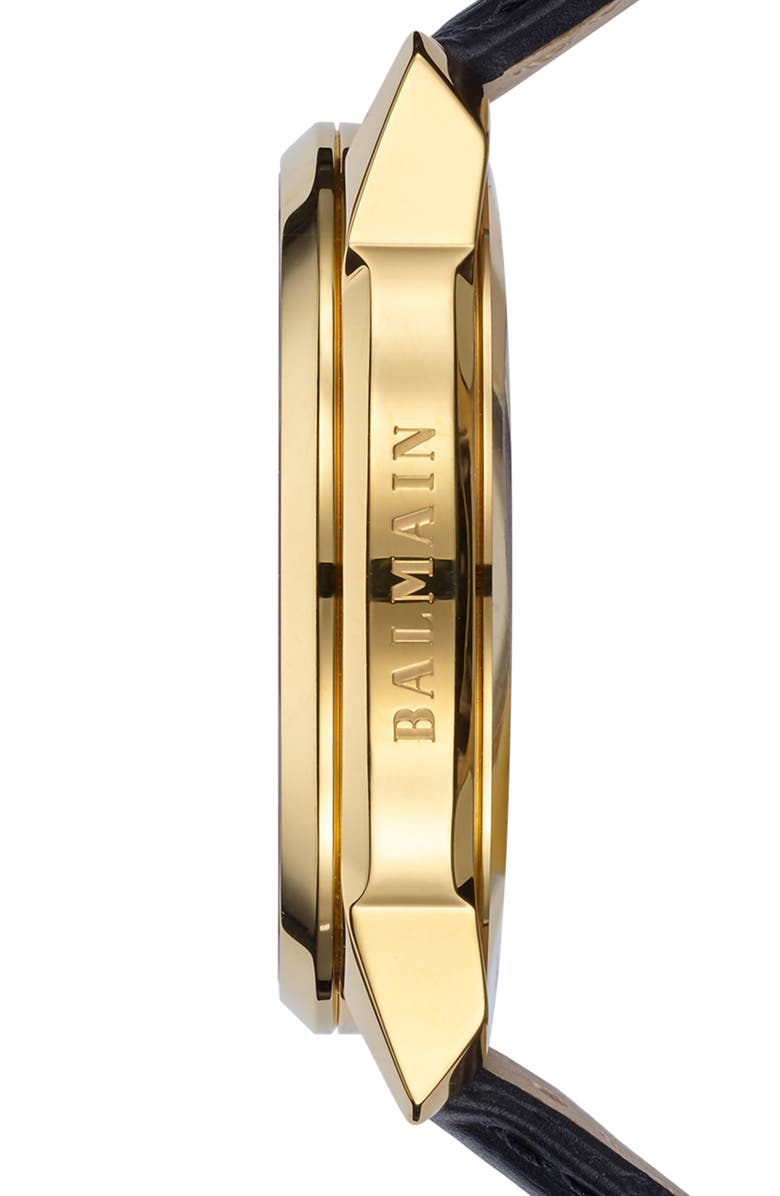 BALMAIN WATCHES Madrigal Chronograph Leather Strap Watch, 42mm, Alternate, color, Black