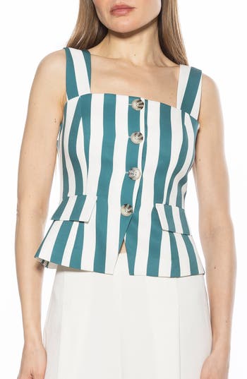 Alexia Admor Poelne Button Front Vest Top In Green Stripe