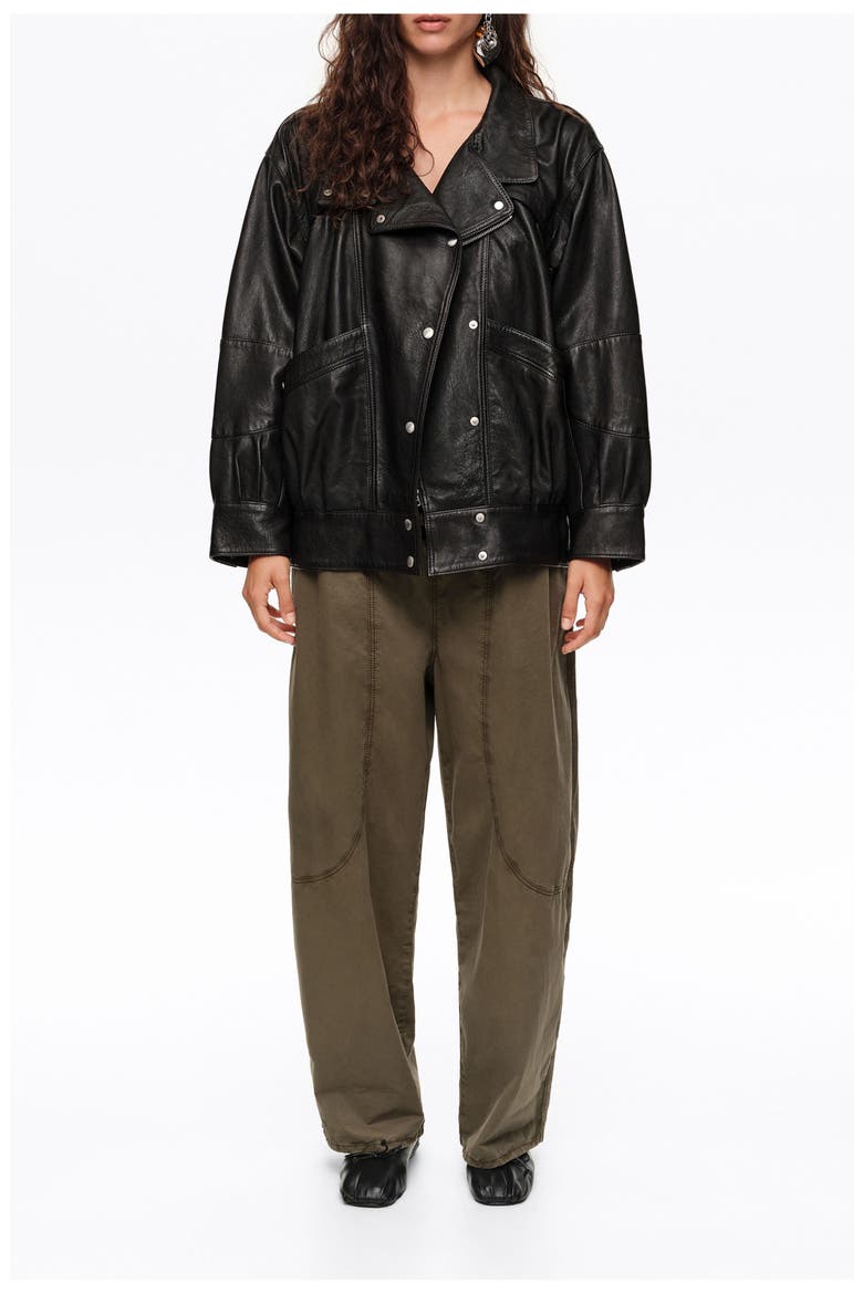Leather Volume Jacket, Main, color, BLACK