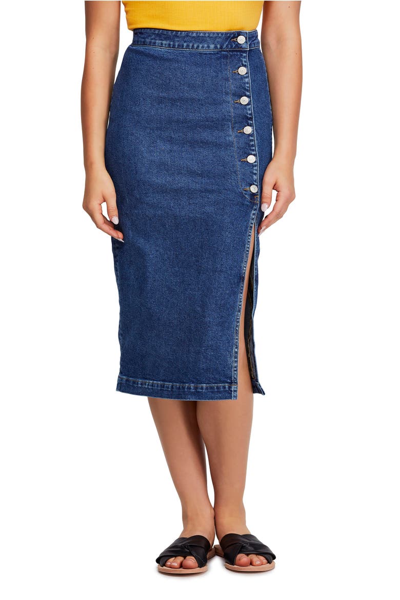Jasmine Button Midi Skirt, Main, color, DENIM BLUE