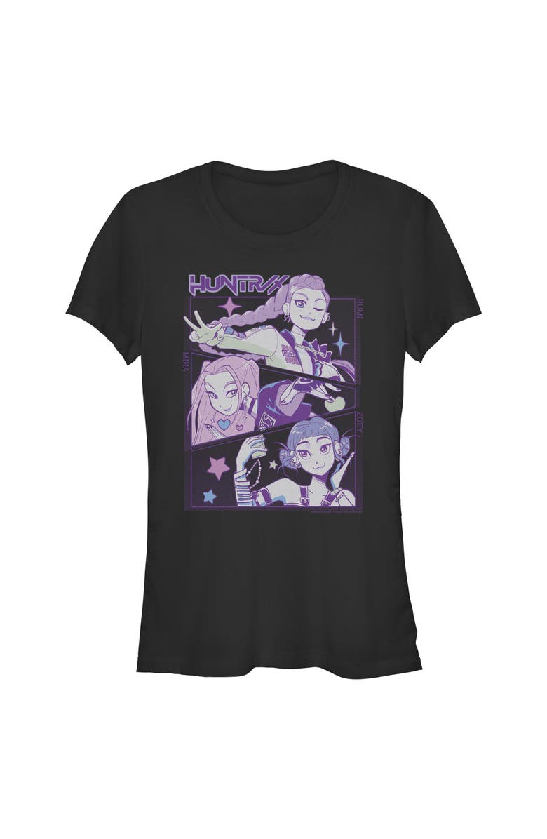 KPop Demon Hunters Junior's KPop Demon Hunters Huntrix Group Panels  Graphic T-Shirt, Main, color, Black