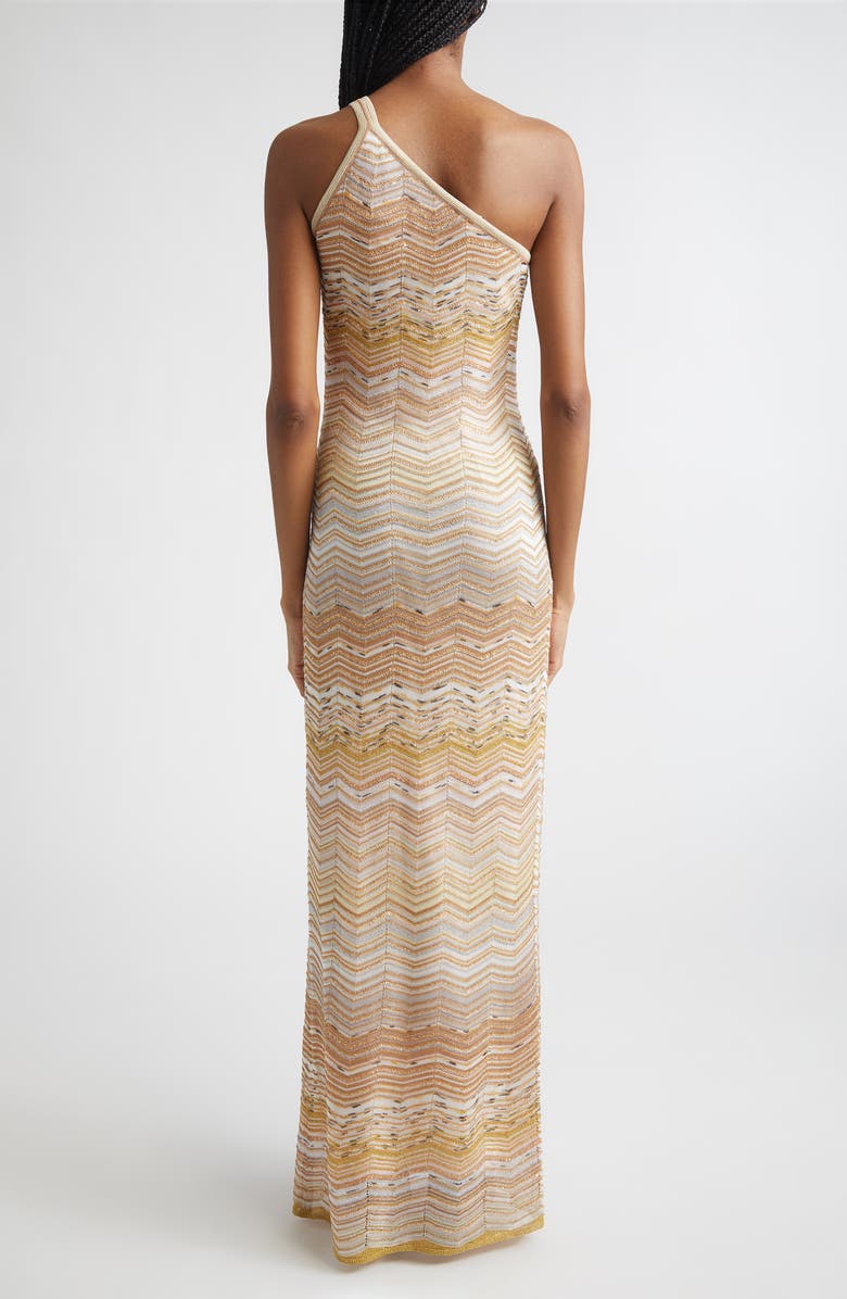 Missoni Zigzag One-Shoulder Column Gown, Alternate, color, Light Gold Tones