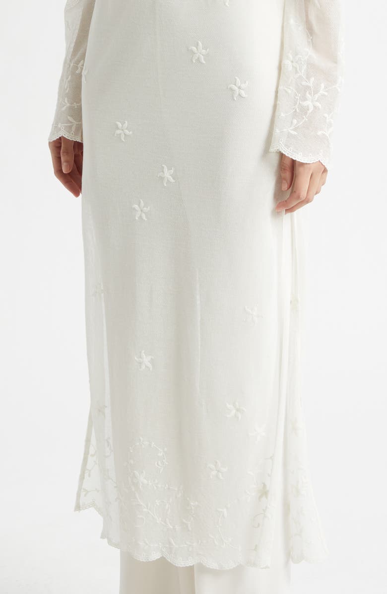 POSSE Cove Sheer Embroidered Open Knit Kaftan, Alternate, color, Pearl