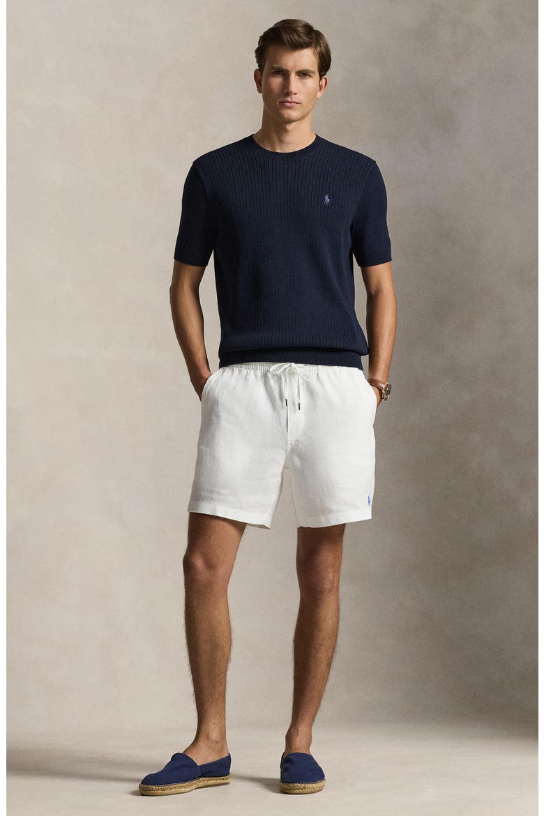 Ribbed Cotton Short Sleeve Sweater, Alternate, color, HUNTER NAVY