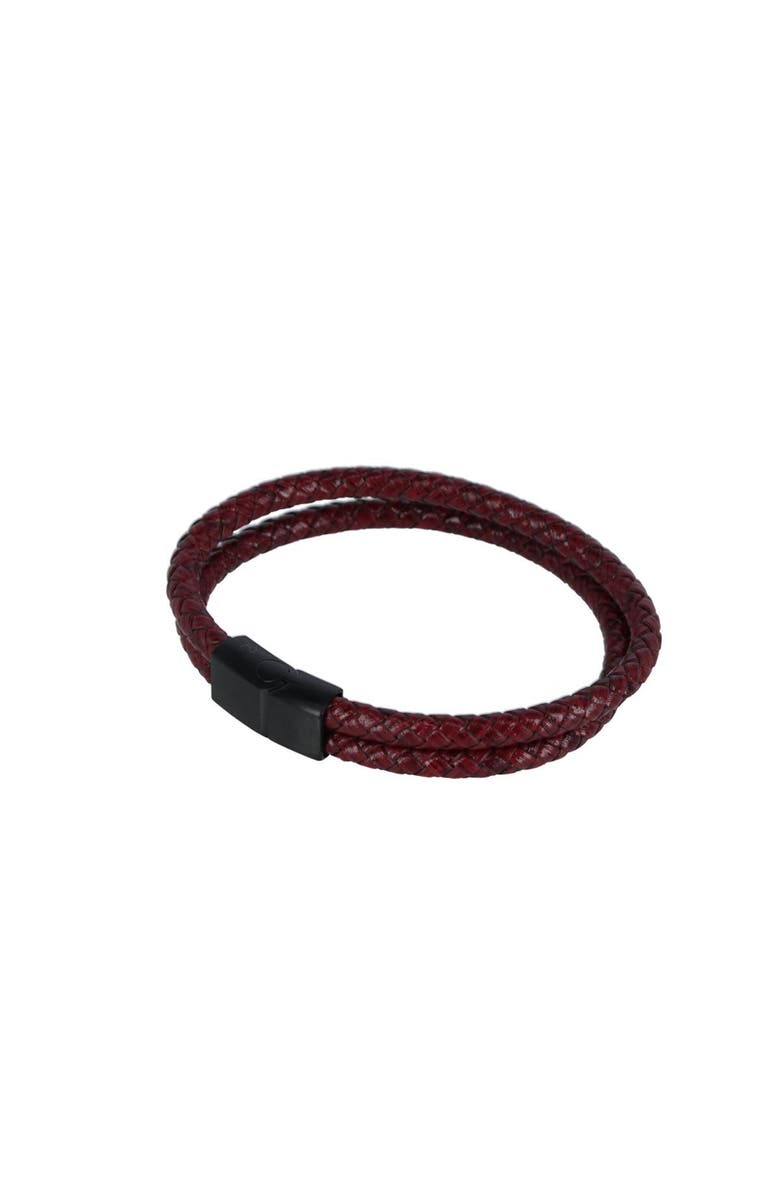 Trafalgar Loose Fit Caleb's Crimson Braided Leather Secure Clasp Bracelet, Alternate, color, Crimson Red
