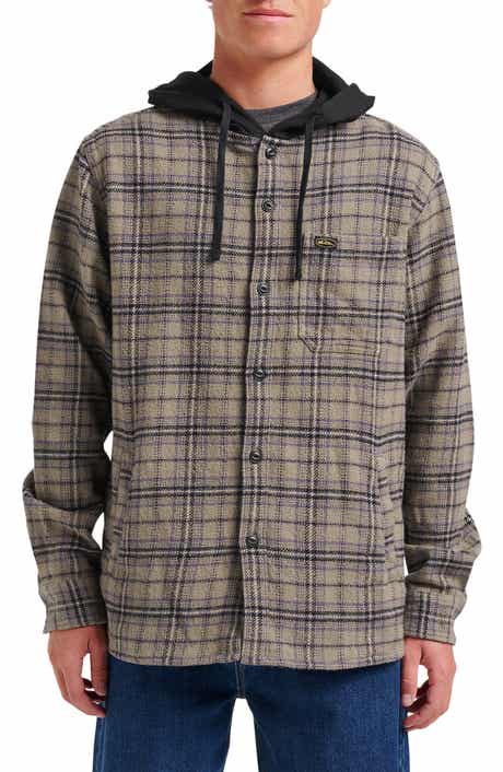 Quiksilver Sandbar Hooded Plaid Cotton Flannel Button-Up Shirt