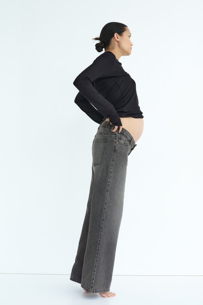 Mama Wide Low Waist Jeans, Alternate, color, Dark denim gray