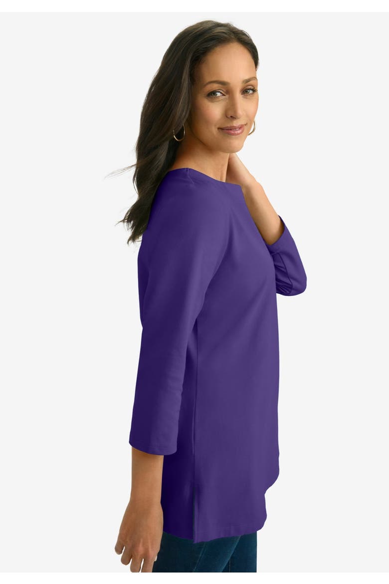 Stretch Cotton Notch Neck Tunic, Alternate, color, MIDNIGHT VIOLET