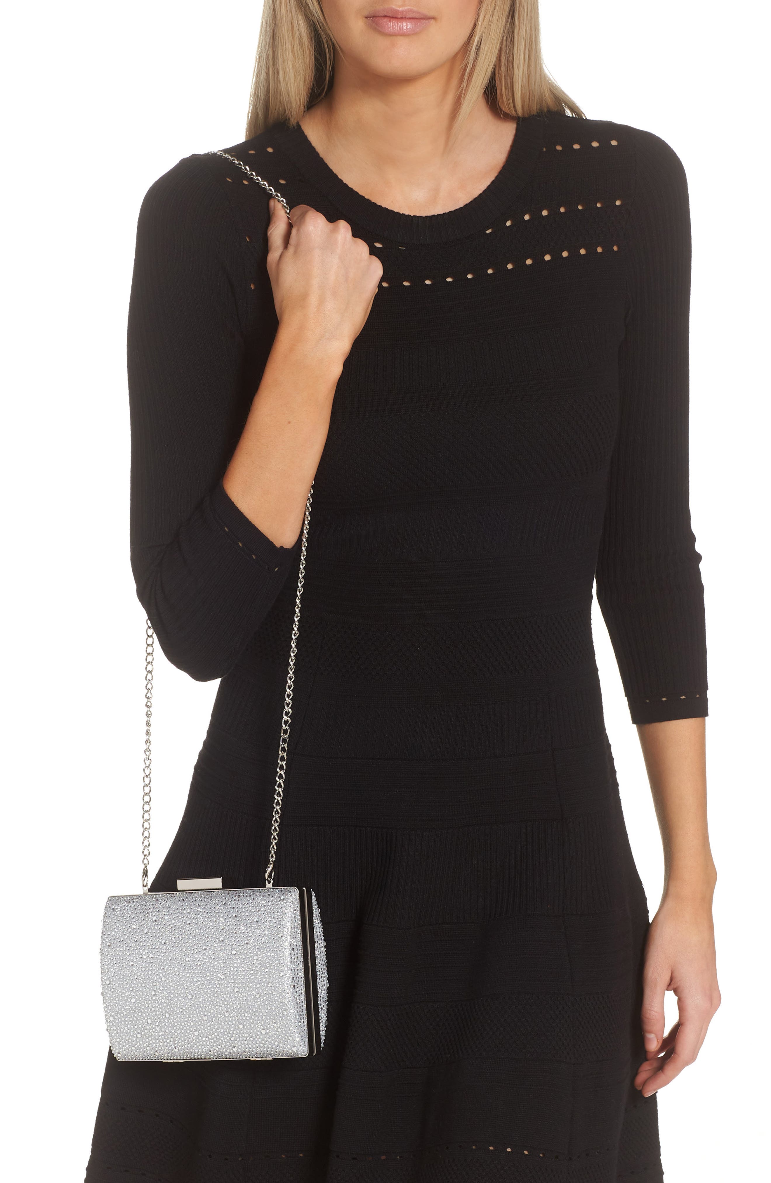 Gabby Metallic Hot Fix Crystal Clutch, Alternate, color, SILVER