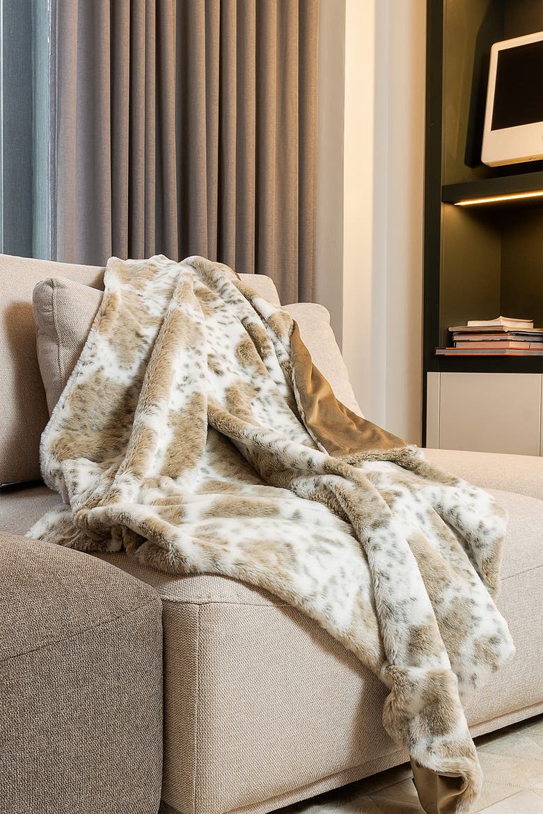 Faux Fur Throw - 50" x 60" - Snow Leopard, Alternate, color, SNOW LEOPARD