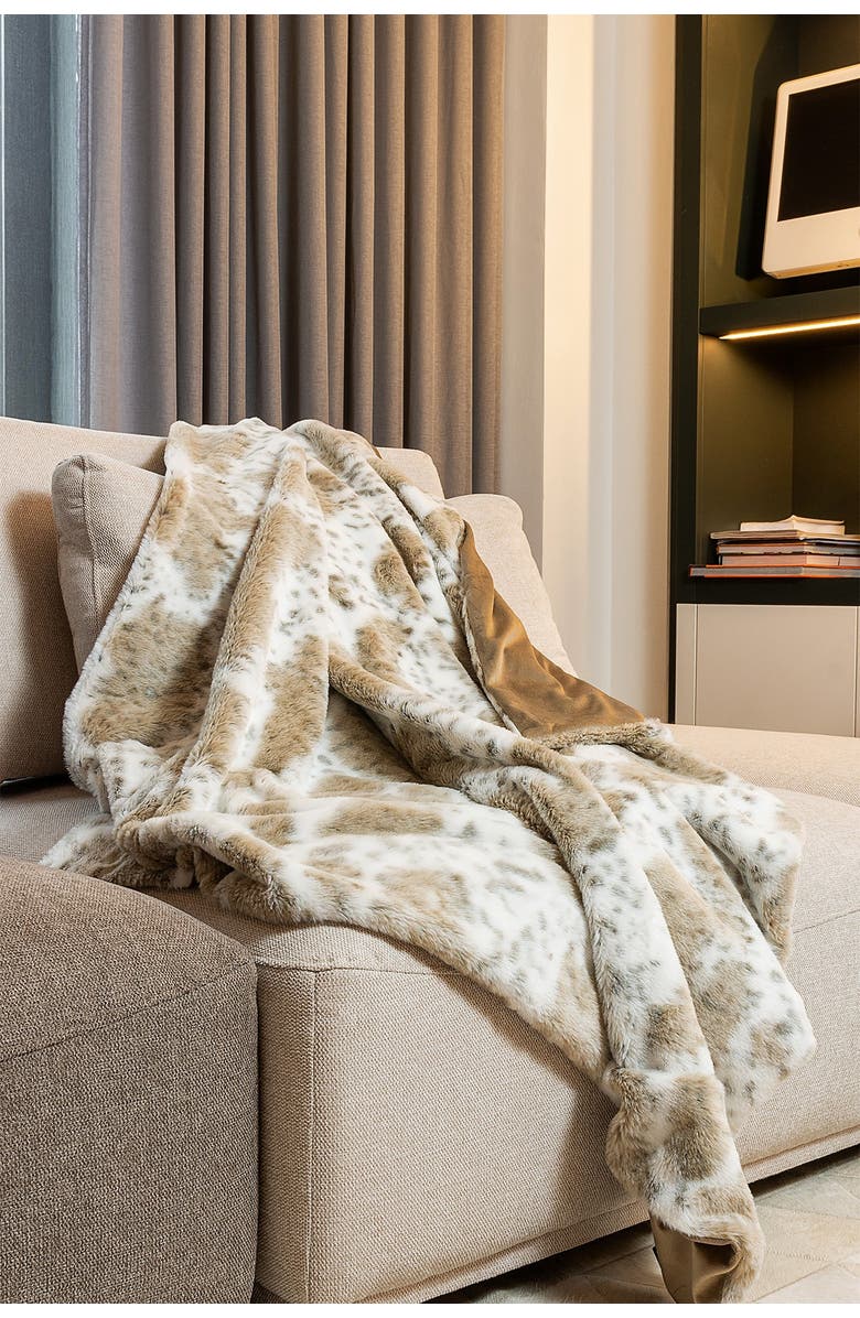 LUXE Faux Fur Throw - 50" x 60" - Snow Leopard, Alternate, color,