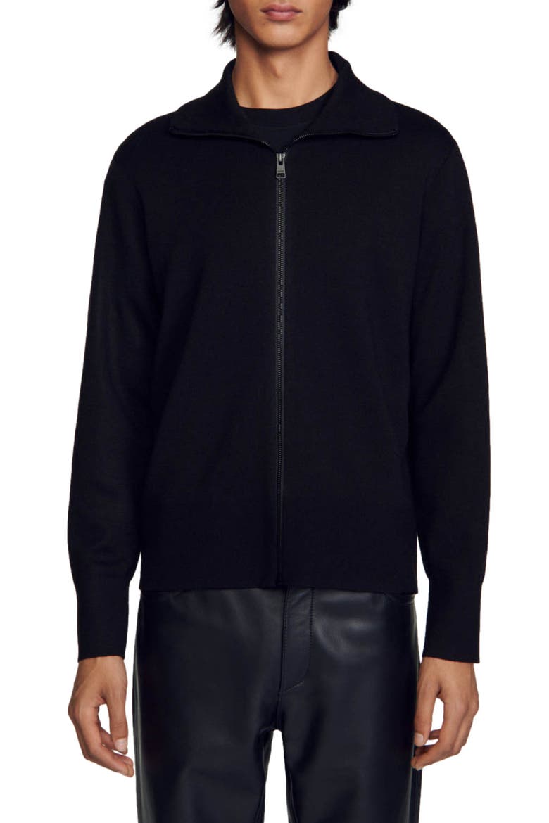 Zip-up wool cardigan, Main, color, BLACK