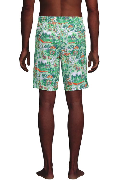 Lands' End 9" Volley Hydroliner Swim Trunks In Icy Mint Summer Scenic