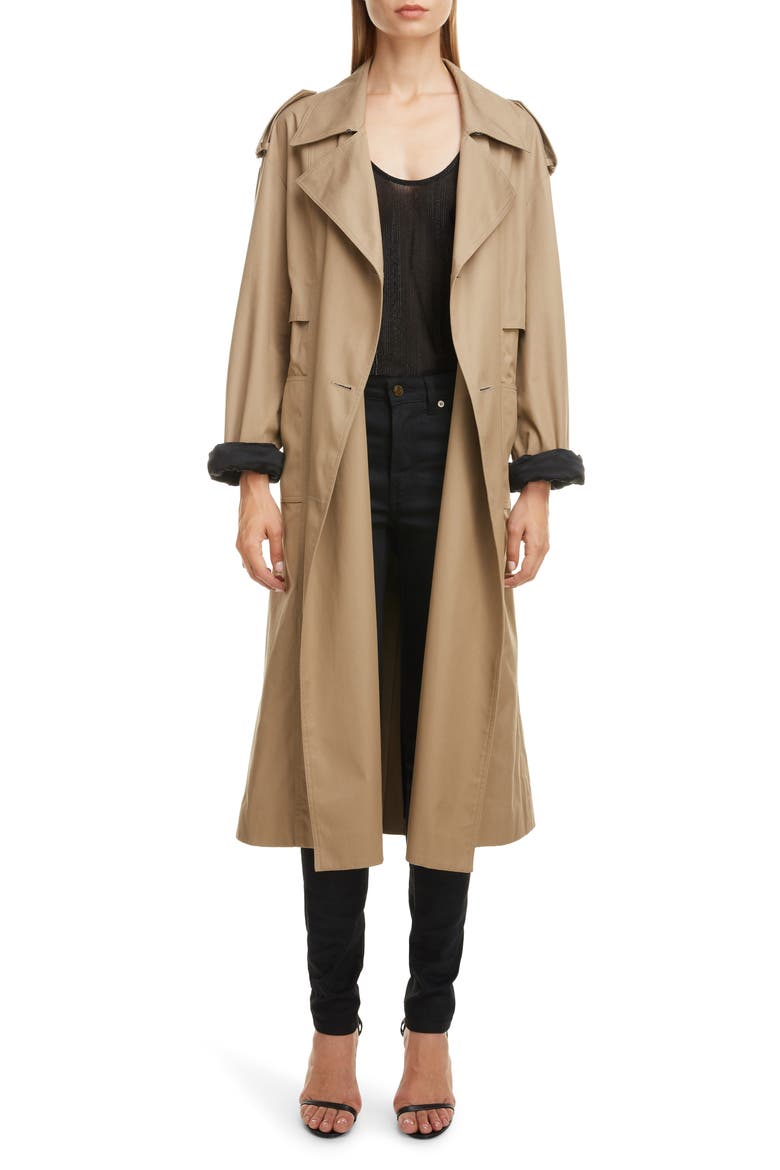 Contrast Cuff Trench Coat, Main, color, BEIGE FONCE